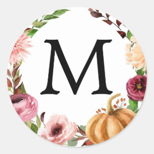 Autumn Bliss Monogram Favours Stickers Rustic