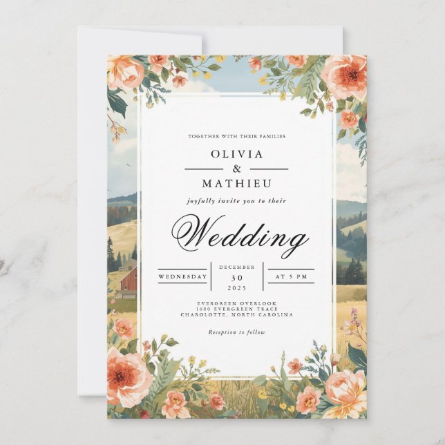 Autumn Bloom Countryside Wedding Invitation (Front)