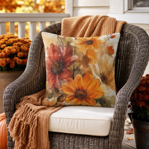Autumn Bloom Fall Florals Watercolor  Cushion