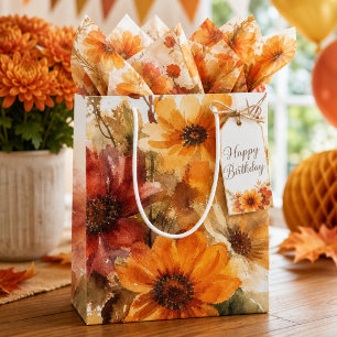 Autumn Bloom Fall Florals Watercolor Medium Gift Bag