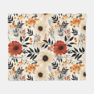 Autumn Bloom Garden Floral Pattern Fleece Blanket