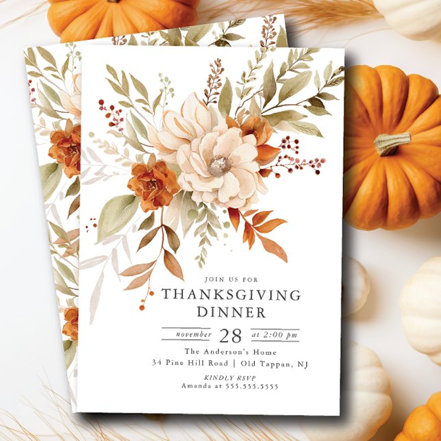 Autumn Bloom Thanksgiving Dinner Invitation (Creator Uploaded)
