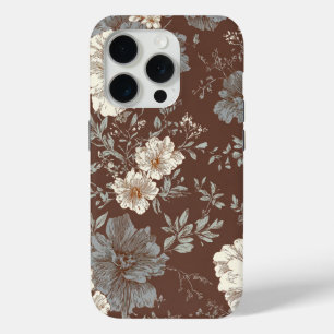 Autumn Bloom–Vintage Floral Pattern in Cocoa Brown iPhone 15 Pro Case
