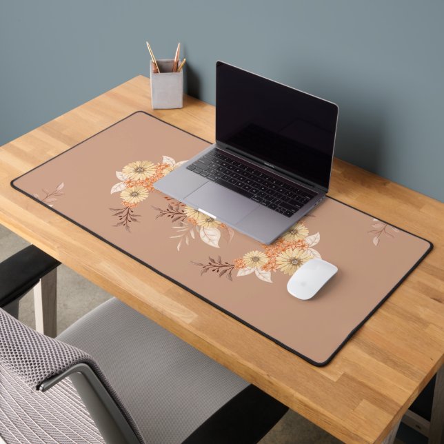 Autumn Bloom – Warm Beige & Orange Floral Desk Mat (Office 2)