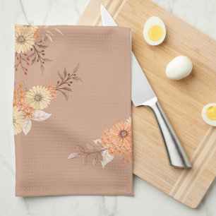 Autumn Bloom – Warm Beige & Orange Florals Tea Towel