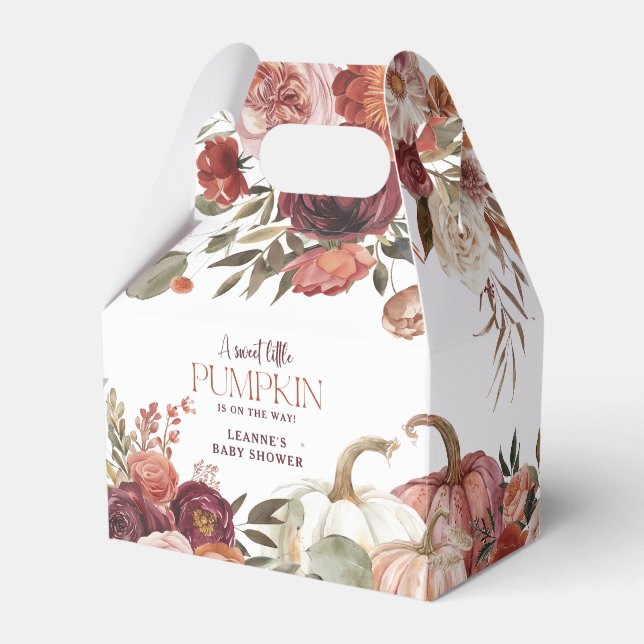 Autumn Blooms 'a little pumpkin' Baby Shower Favour Box (Front Side)