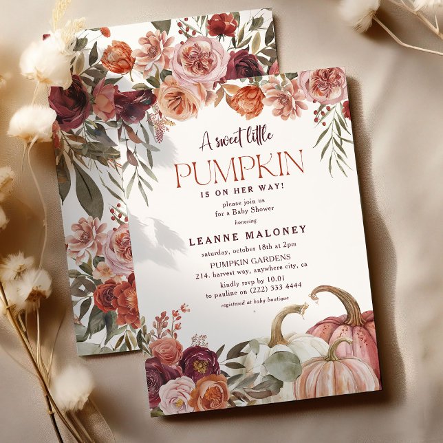 Autumn Blooms 'a little pumpkin' Baby Shower Invitation (Creator Uploaded)