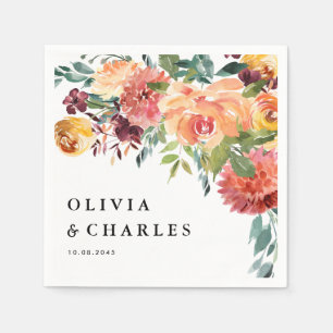 Autumn Blooms Bouquet Fall Wedding Napkin