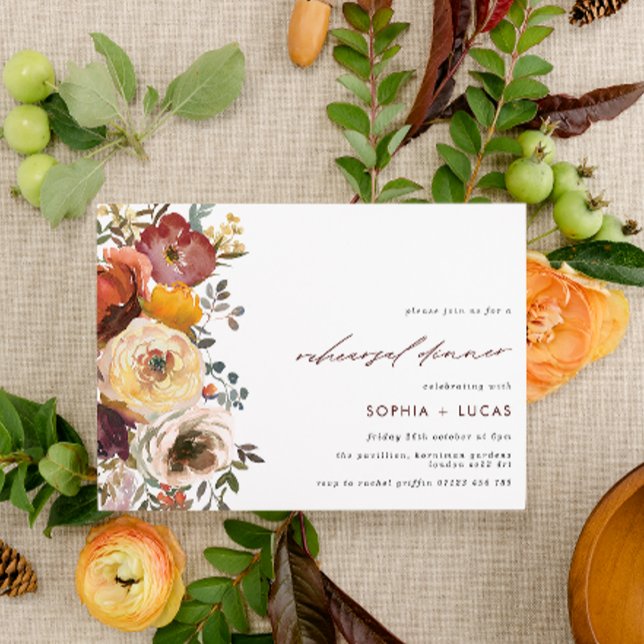 Autumn Blooms Burgundy Floral Rehearsal Dinner Invitation (Creator Uploaded)