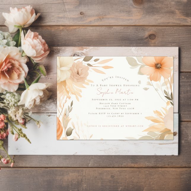 Autumn Blooms Fall Watercolor Flower Baby Shower Invitation (Creator Uploaded)
