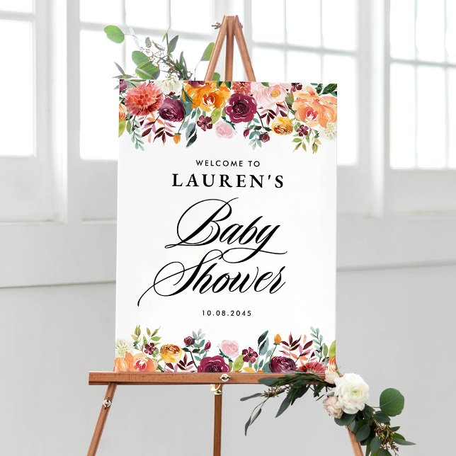 Autumn Blooms Floral Baby Shower Welcome Poster (Creator Uploaded)