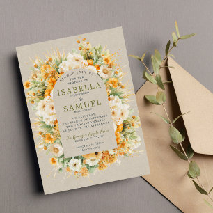 Autumn Blooms Floral Fall Green Orange Wedding Invitation
