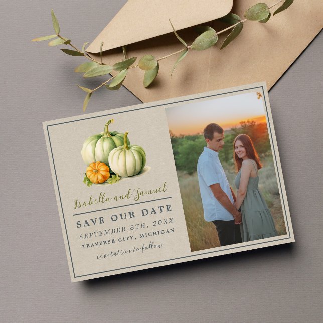 Autumn Blooms Floral Fall Green Orange Wedding Save The Date (Creator Uploaded)