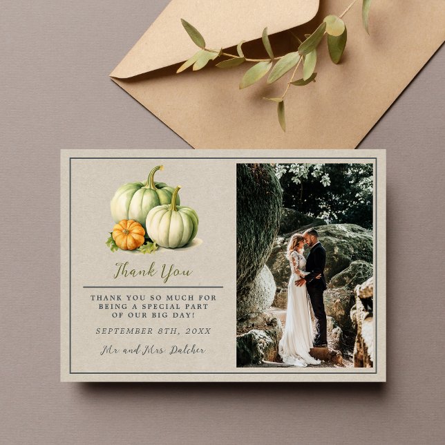 Autumn Blooms Floral Fall Green Orange Wedding Thank You Card (Creator Uploaded)