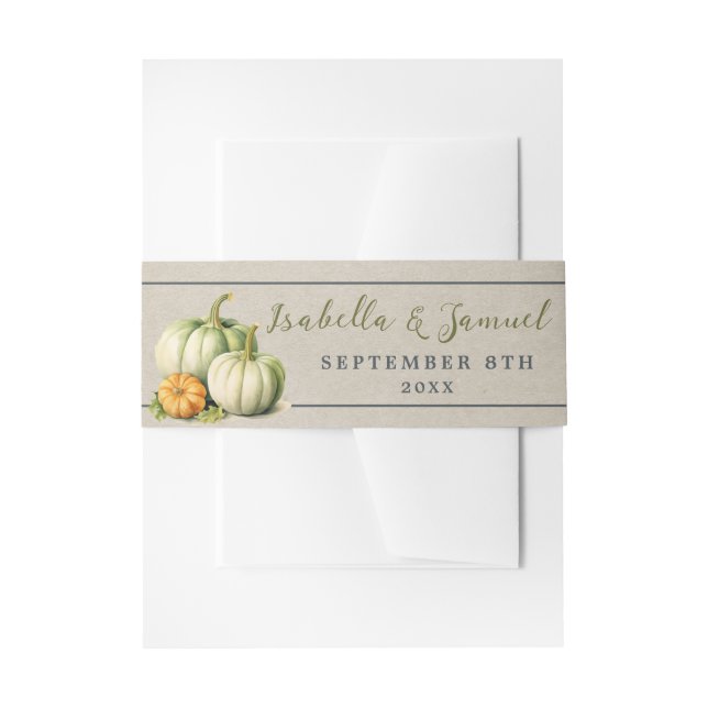 Autumn Blooms Floral Fall Orange Green Wedding Invitation Belly Band (Front Example)