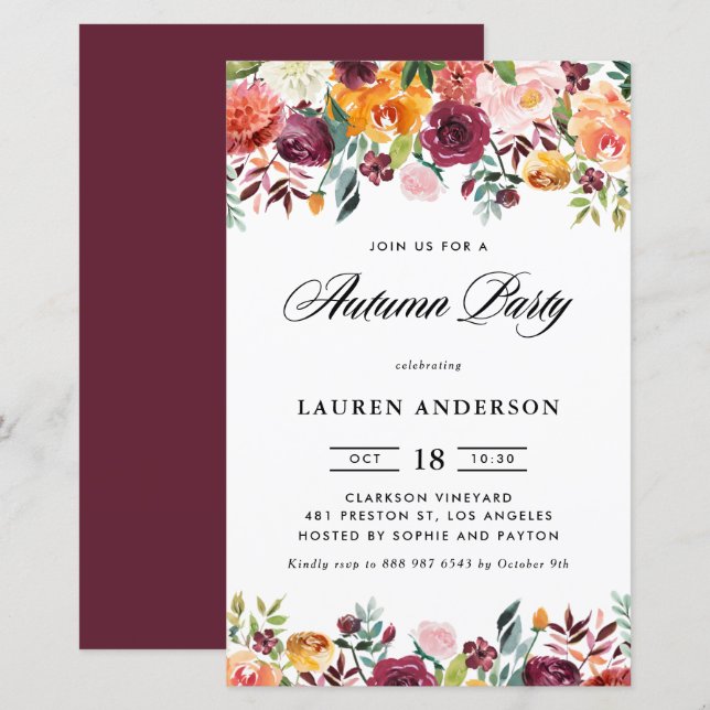 Autumn Blooms Garland Autumn Party Invitation (Front/Back)