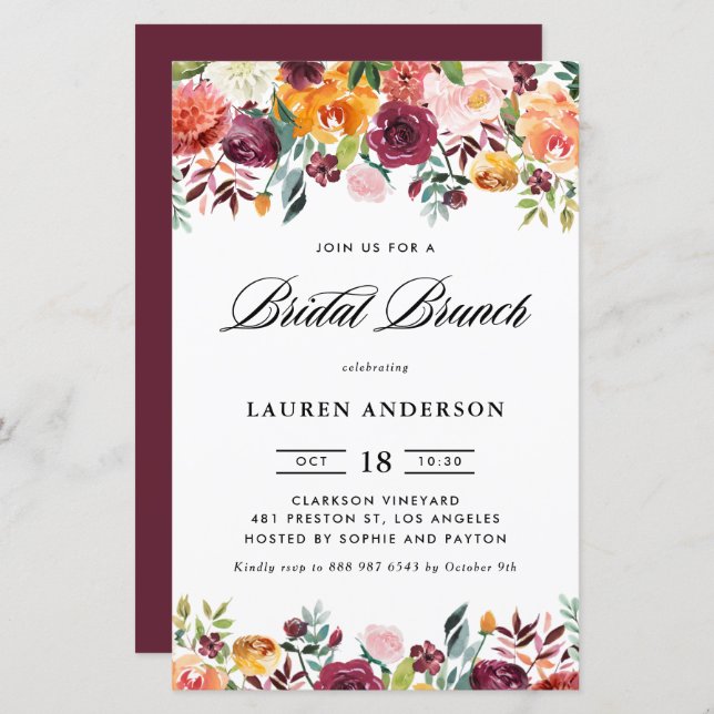 Autumn Blooms Garland Bridal Brunch Invitation (Front/Back)