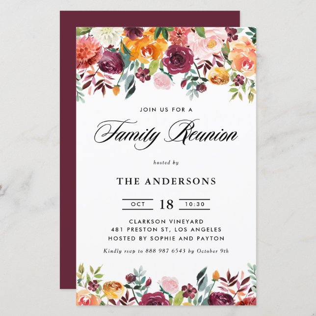 Autumn Blooms Garland Family Reunion Invitation (Front/Back)