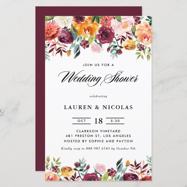 Autumn Blooms Garland Wedding Shower Invitation (Front/Back)