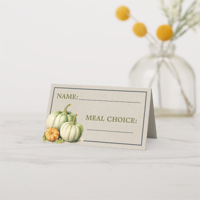 Autumn Blooms Pumpkin Fall Meal Choice Wedding Place Card (Front)