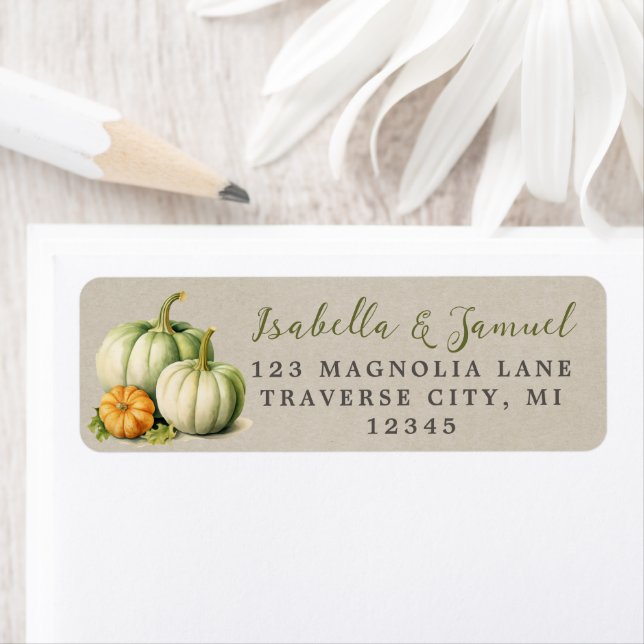 Autumn Blooms Pumpkins Fall Green Return Address Label (Insitu)