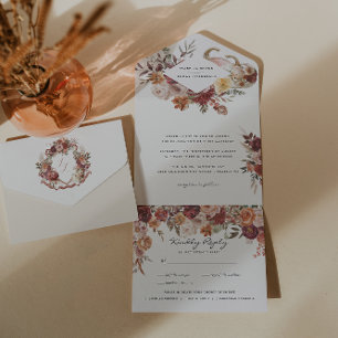 Autumn Blooms Wedding Crest All In One Invitation