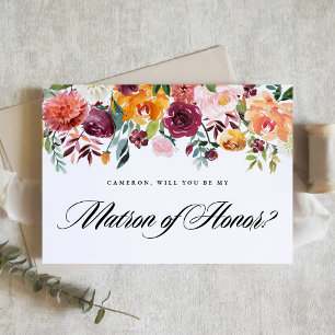 Autumn Blooms Will You Be My Matron of Honour Card