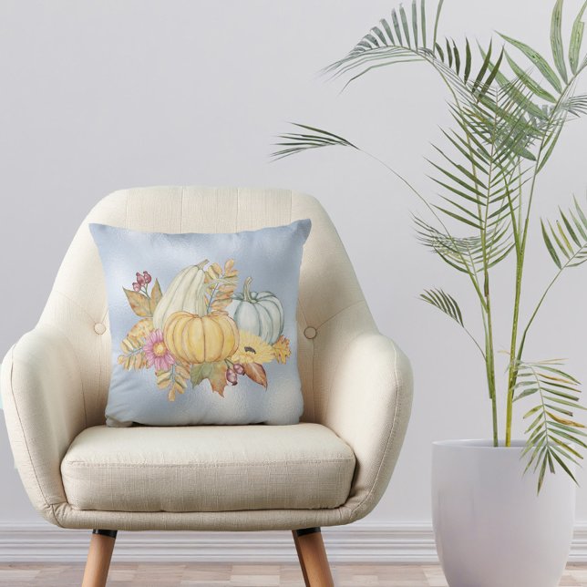 Autumn Blue Pumpkin Gourds Floral Cushion (Creator Uploaded)