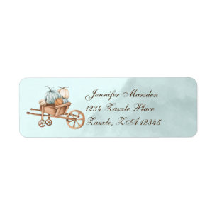 Autumn Blue Pumpkins Wheelbarrow Return Address Label