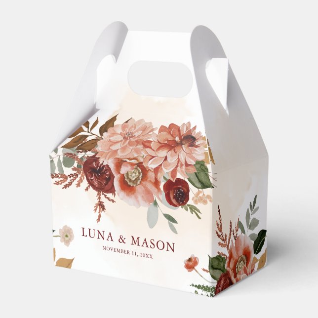 Autumn Bohemian Burgundy and Terracotta Floral Favour Box (Front Side)