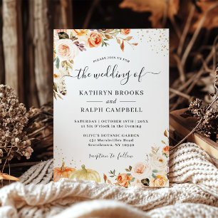 Autumn Bohemian Floral Gold Confetti Fall Wedding Invitation
