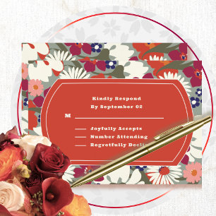 Autumn Bohemian Floral Orange Green Wedding RSVP