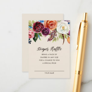 Autumn Boho Blooms Baby Shower Diaper Raffle Card