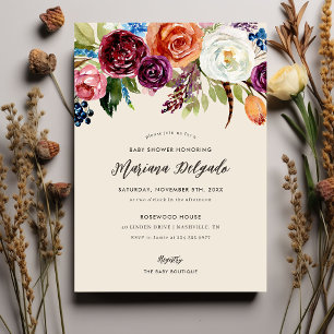 Autumn Boho Blooms Baby Shower Invitation