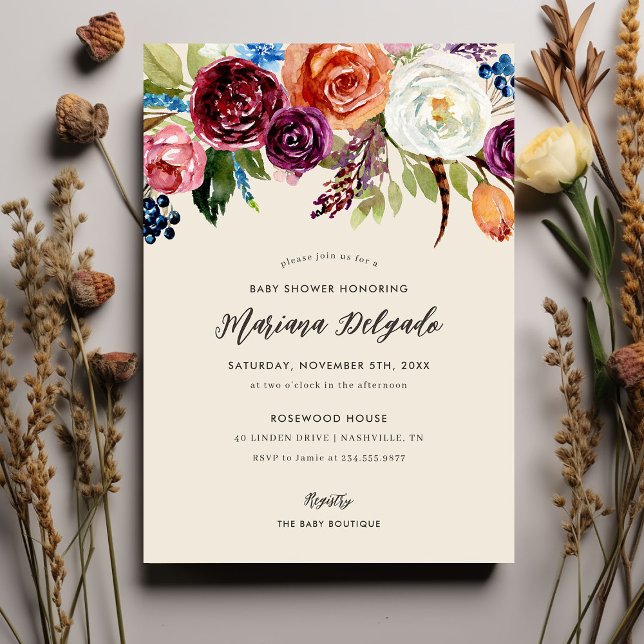 Autumn Boho Blooms Baby Shower Invitation (Creator Uploaded)