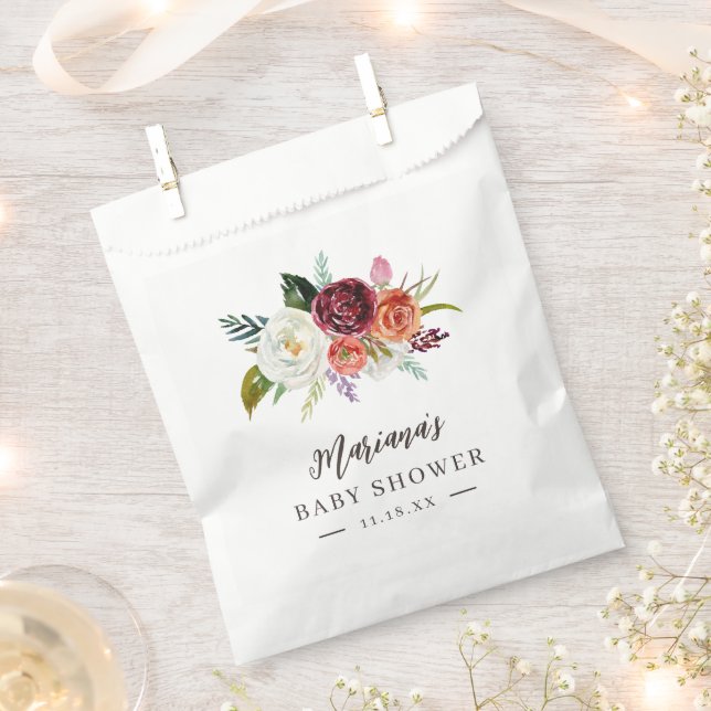 Autumn Boho Blooms Personalised Baby Shower Favour Bag (Clipped)