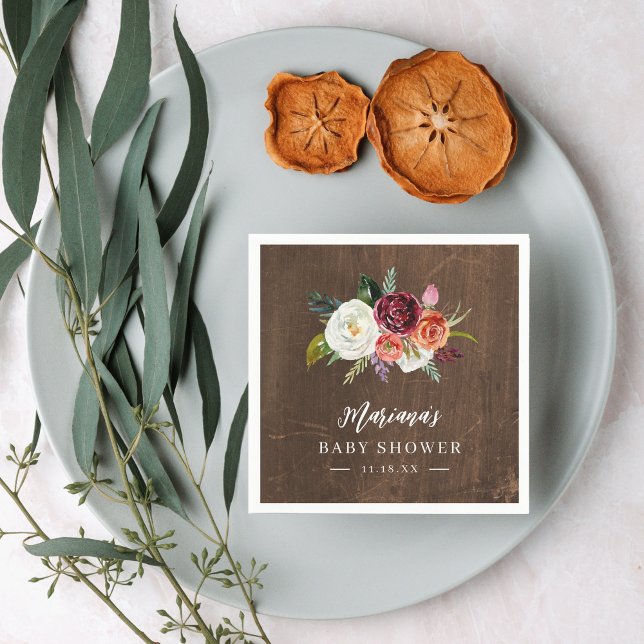 Autumn Boho Blooms Personalised Baby Shower Napkin (Creator Uploaded)