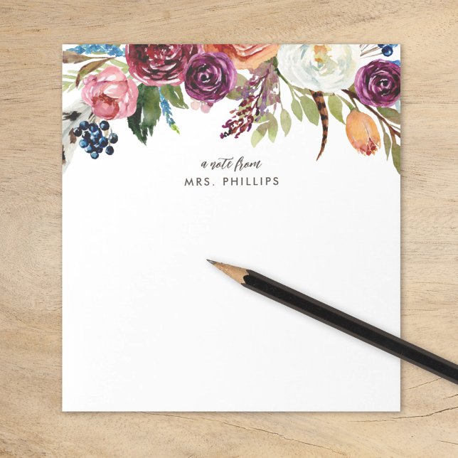 Autumn Boho Blooms Personalised Teacher Notepad (Creator Uploaded)