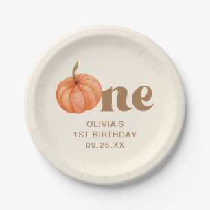 Autumn Boho Fall Watercolor Pumpkin 1st Birthday Paper Plate
