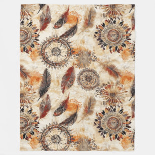 Autumn Boho Feathers Fleece Blanket