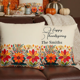 Autumn boho floral border personalised custom cushion