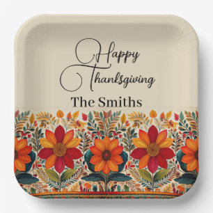 Autumn boho floral border personalised custom paper plate