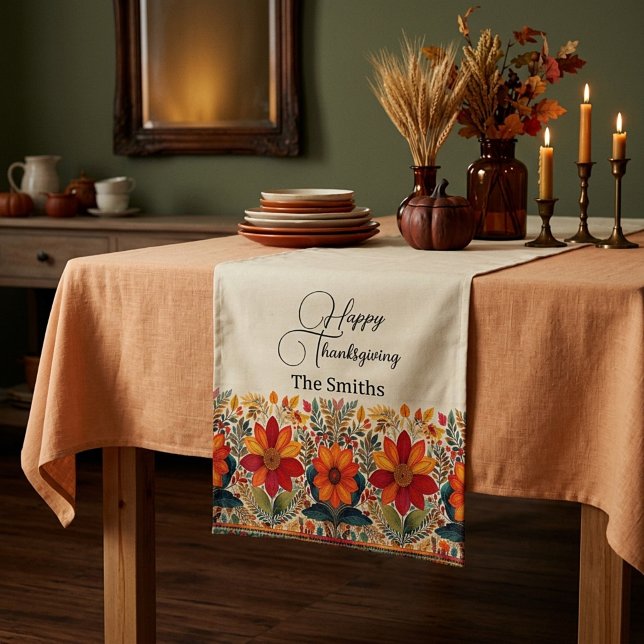 Autumn boho floral border personalised custom short table runner (Creator Uploaded)