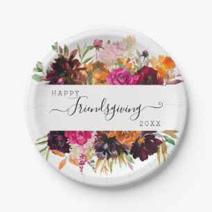 Autumn Boho Floral Friendsgiving Paper Plate