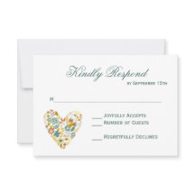 Autumn Boho Floral Heart Fall Wedding RSVP Cards