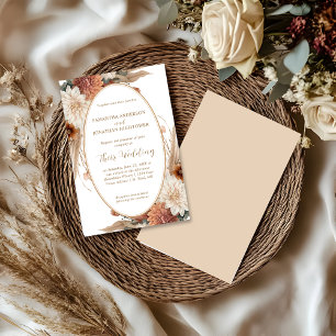 Autumn Boho Floral Oval Border Wedding Invitation
