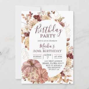 Autumn Boho Floral Pumpkin Birthday party Invite