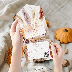 Autumn Boho Floral Wedding   White All In One Invitation