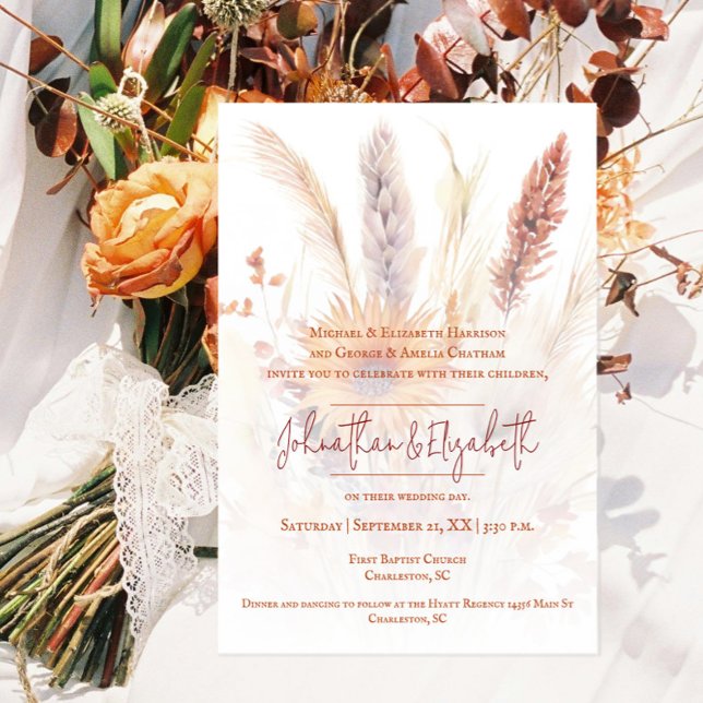 Autumn Boho Floral Wedding | White Invitation (Autumn Boho Floral White Wedding Invitation)