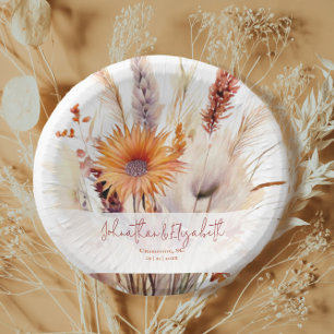Autumn Boho Floral Wedding White Paper Plate